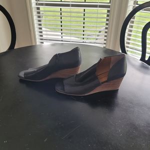Black peeptoe wedge sandals. Lucky brand!